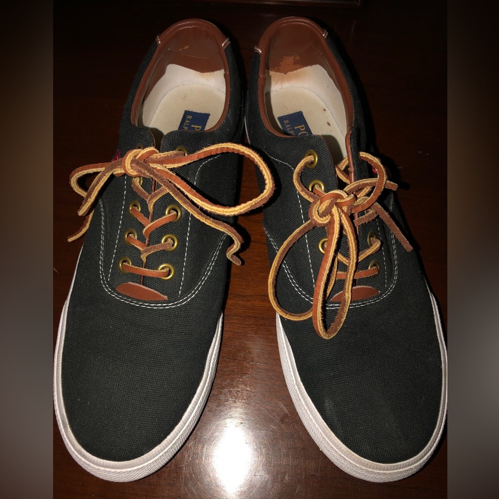 Mens Polo Black Canvas & Leather lace ups 10D